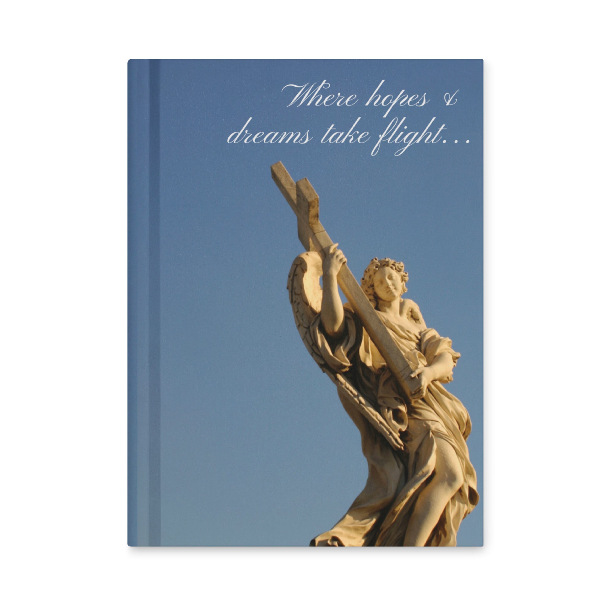 Angel Inspiration hardcover journal — matte cover featuring Denise Kiernan's photograph of the Ercole Ferrata angel statue on Rome's Ponte Sant'Angelo.