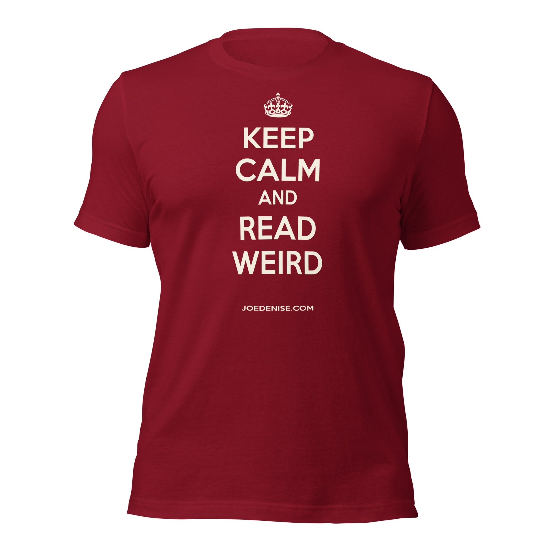 3D image of a tshirt reading Keep Calm and Read Weird, enticing book lovers to embrace the weird fiction of Joe D'Agnese.